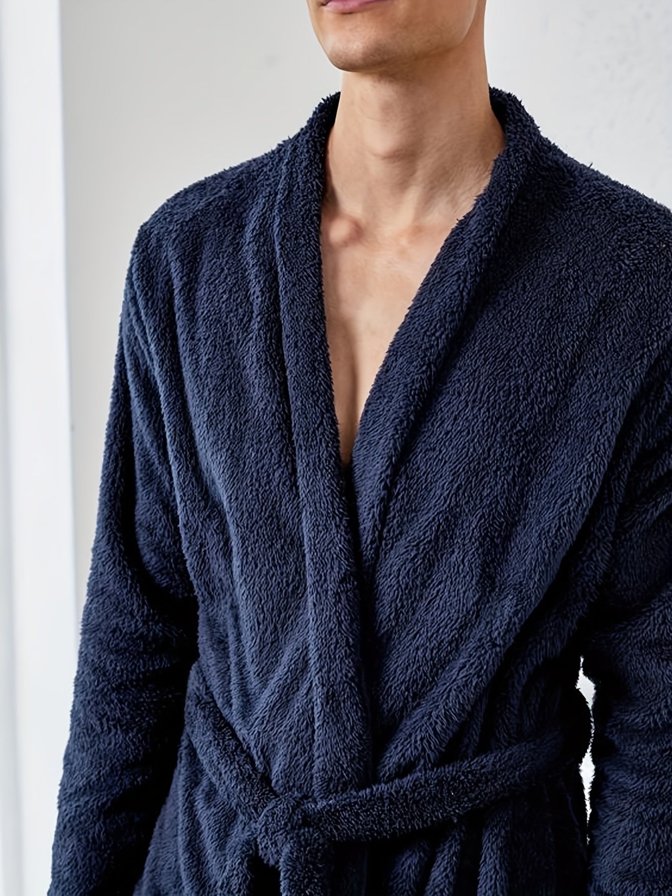 Men's Flannel Warm Soft Comfy Plain Color Robe For Home Pajamas Wear Night-robe Sets After A Bath For Winter