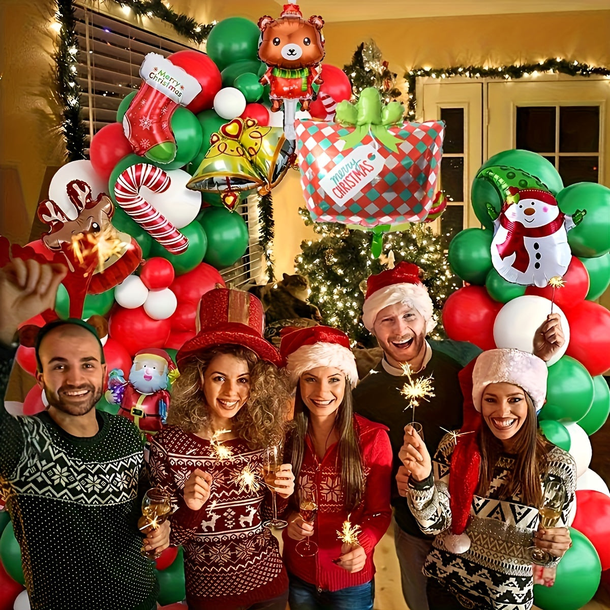 10pcs Mini Christmas Cartoon Cute Balloons, Assorted Colors, Aluminum Foil Balloon Decorations for Party & Gathering, Festive Holiday Decoration Props, No Power Needed, Christmas Party Supplies