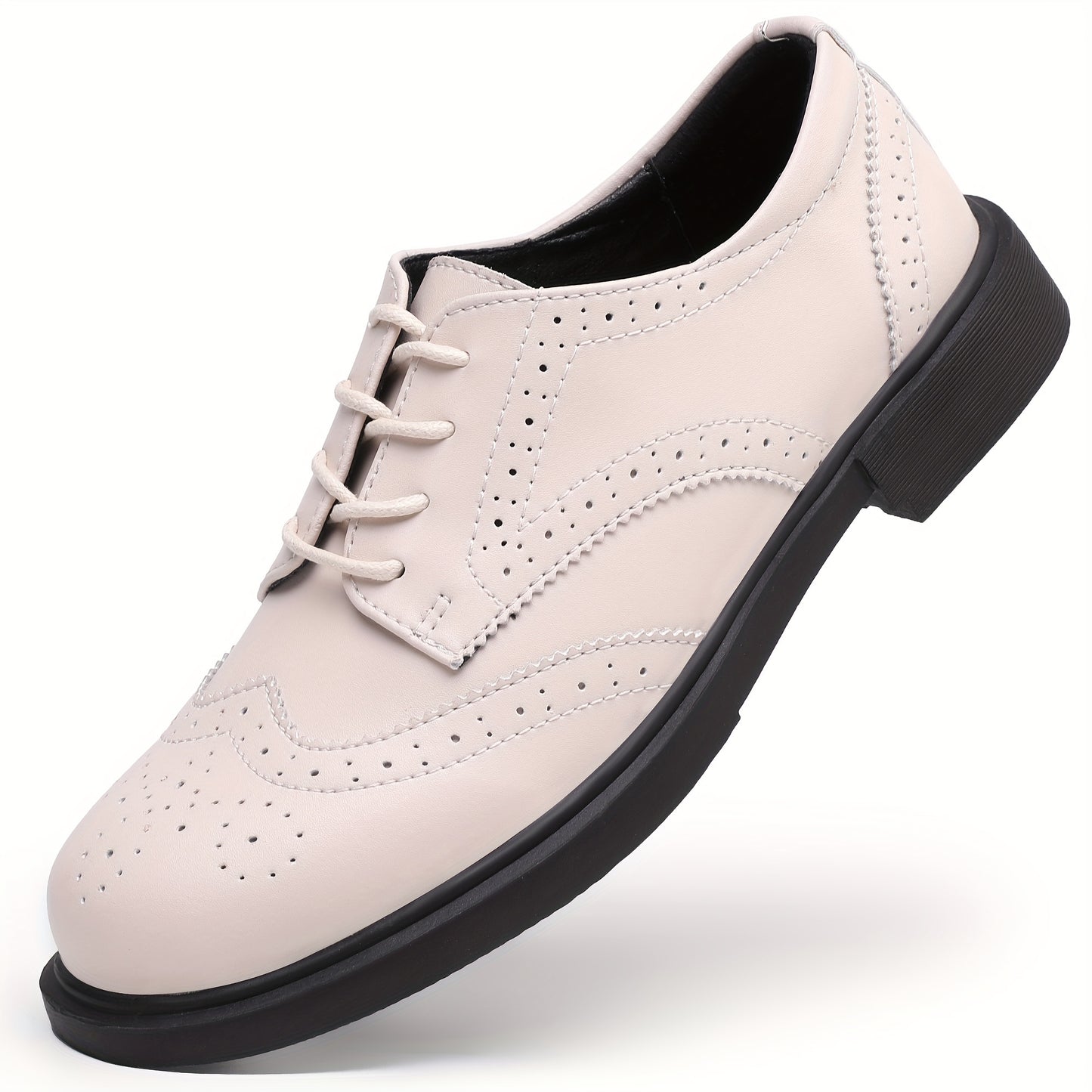 Women's Classic Oxford Lace Up Business Dress Pointed Thick Leather Formal Shoes
