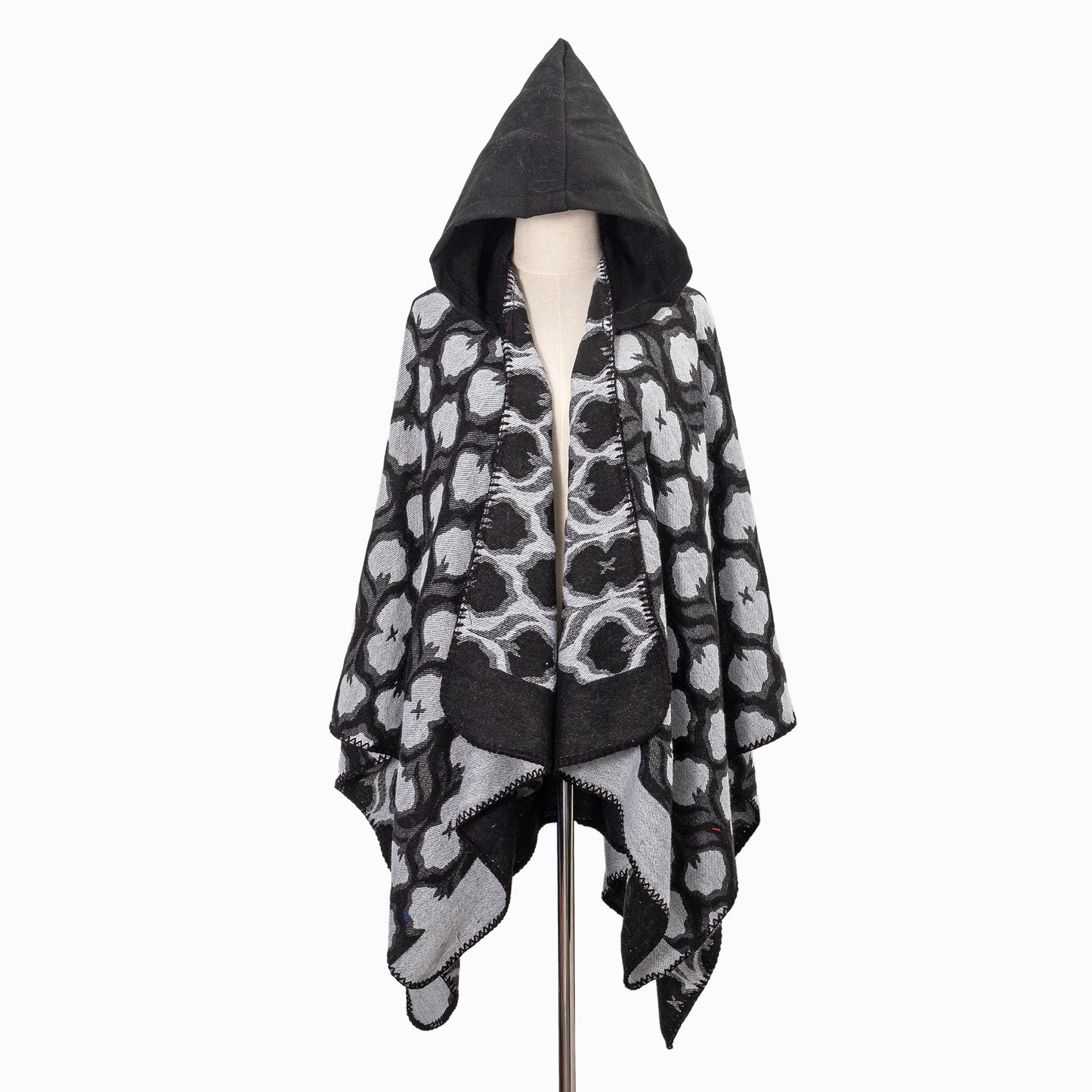 Cozy Oversized Hoodie Scarf Blanket - Stylish Boho Geometric Print with Tassels - Ultra-Soft Warm Cape for Outdoor Adventures, Windproof & Thick Cardigan Shawl