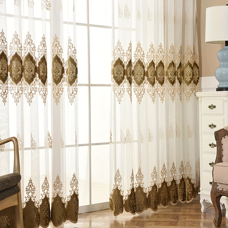 1pc Exquisite Boho Embroidered Gauze Curtain - Sun Blocking, Breathable, and Stylish Decor for Living Room and Bedroom with Natural Light Filtering and Air Circulation
