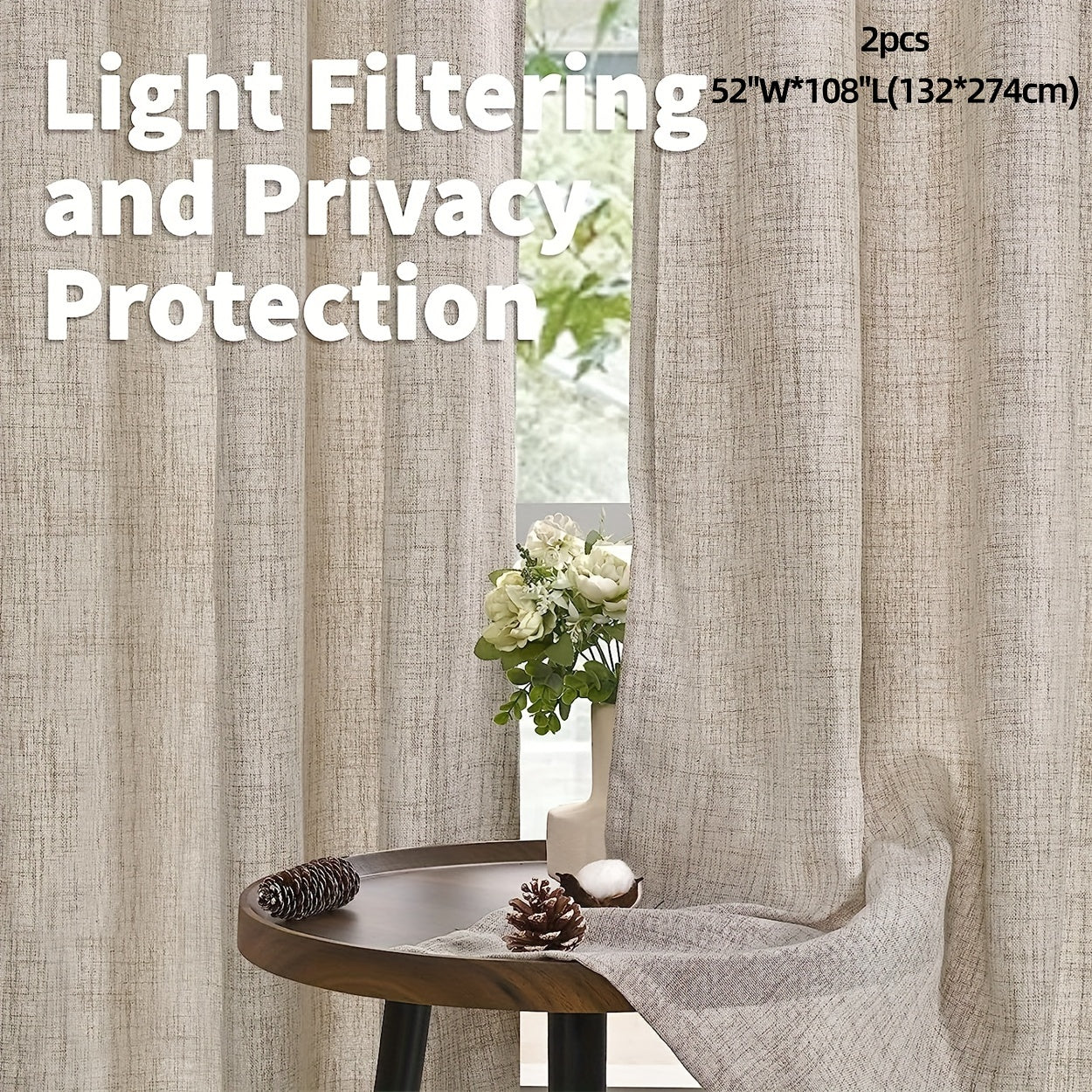 2pcs Grommet Top Curtains, Light Filtering Window Drapes, Window Treatments For Bedroom Living Room, Home Decoration, Room Decoration