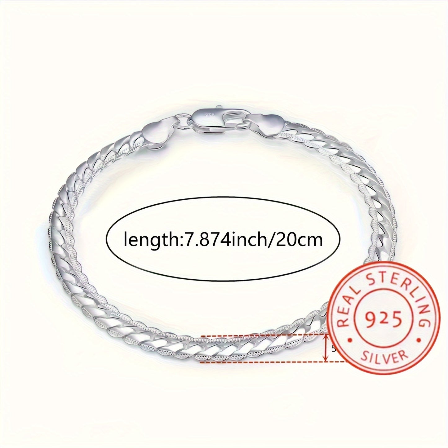 1pc Exquisite S925 Sterling Silver 5mm Cuban Chain Bracelet - Timeless Unisex Jewelry Gift for Men and Women - Hypoallergenic, Nickel-Free, Durable, and Stylish Accessory for Any Occasion