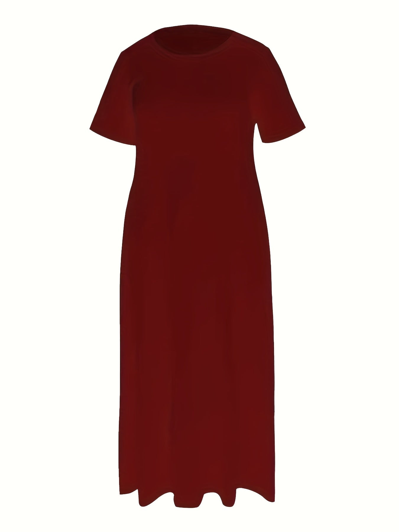Plus Size Womens Casual Maxi Dress - Flattering Solid Color, Comfortable Round Neck, Flowy Loose Fit with Handy Pockets, Short Sleeves