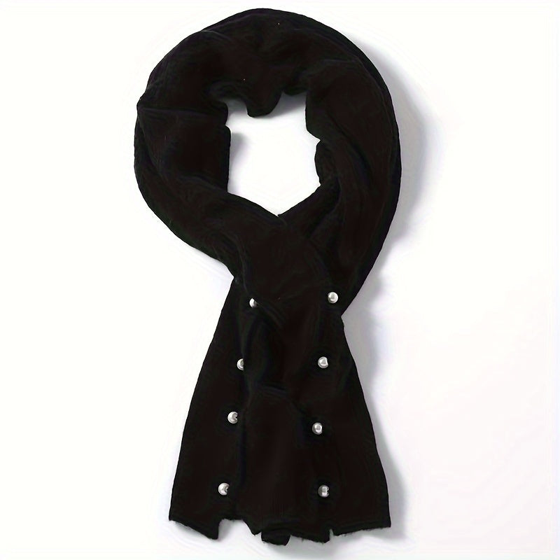 Luxurious Knitted Shawl Wrap - Soft, Twisted Flower Design with Faux Pearls, Versatile Autumn and Winter Accessory for Office, Casual Daily Wear, and Outdoor Activities - Perfect Gift for Women and Ladies