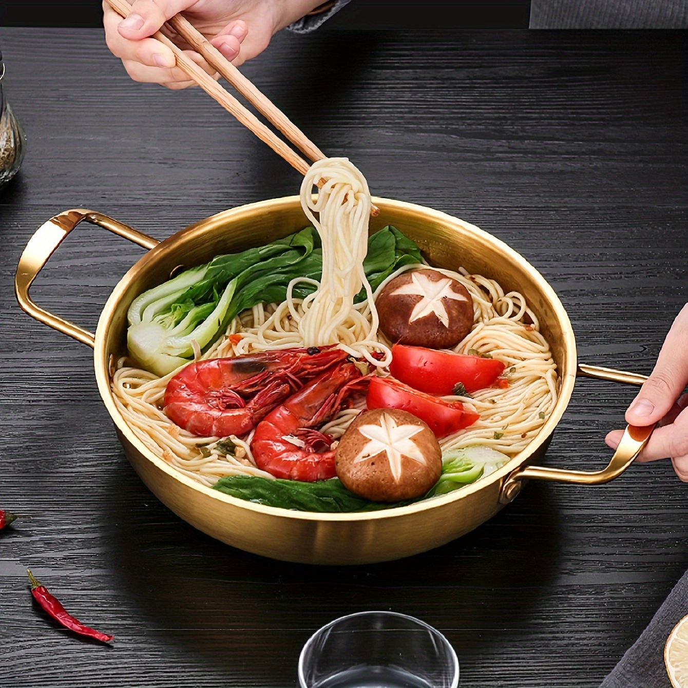 1pc Deluxe Golden Stainless Steel Ramen Pot - Multi-Use Hot Pot for Soup & Seafood - Durable Kitchen Cookware for Home & Restaurant