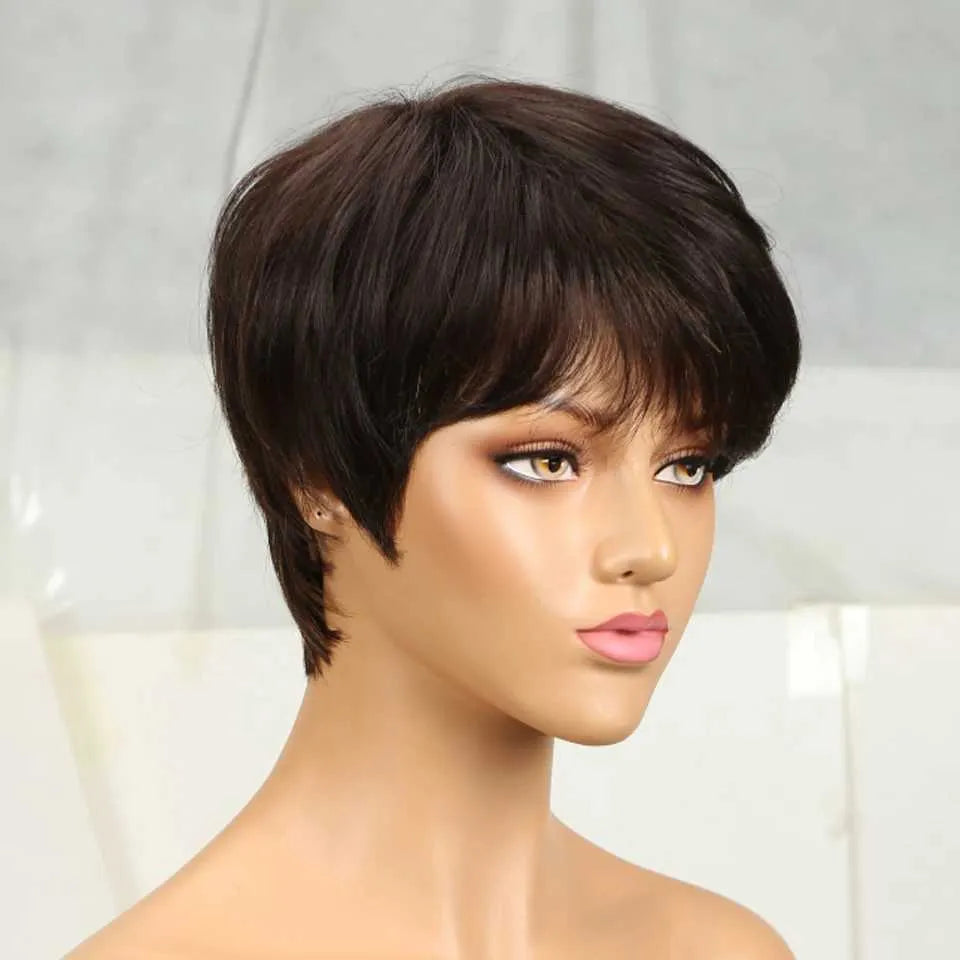 Synthetic Wigs Synthetic Wigs Short Pixie Cut Straight Hair Wig Brazilian Remy Hair Human Hair Wigs With Bangs 99J Burgundy P4/30 #4 Wig Cheap Glueless Wig 240329