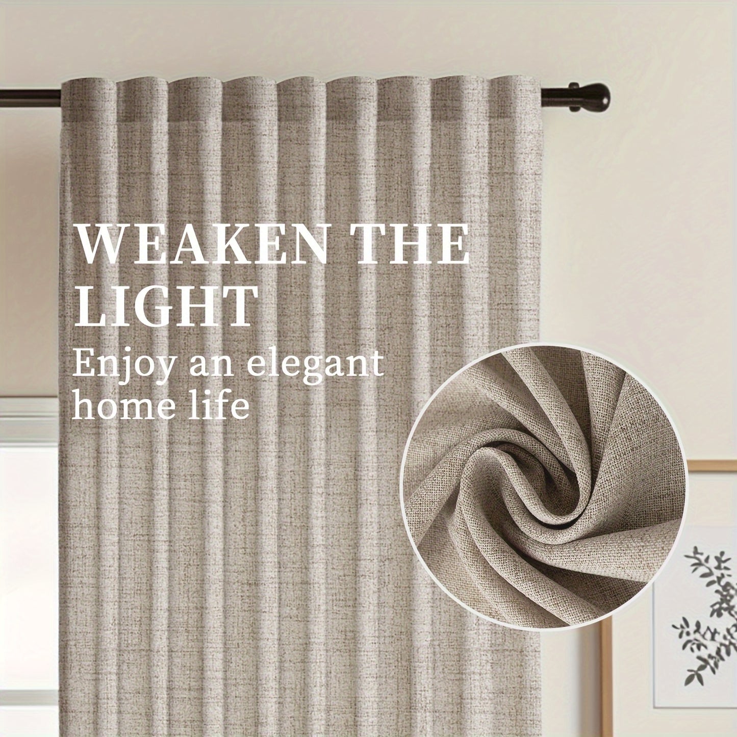 2pcs Contemporary Linen-Look Curtains - European Style, Light Filtering, UV Protection, Polyester Material, Solid Color, Machine Washable, for Living Room/Bedroom/Kitchen/Study, No Lining, Rod Pocket Hanging Type, Suitable for All Seasons