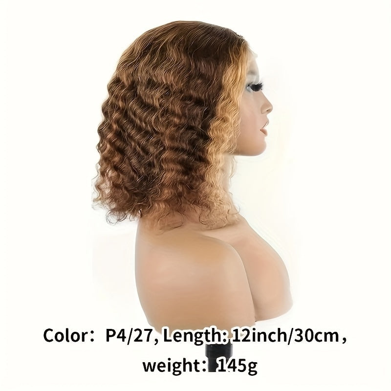 Curly P4/27 Bob Wigs Human Hair Pre Plucked Pre Cut 13x4 Curly Human Hair Wig 150% Density Highlight HD Lace Front Wigs Human Hair with Baby Hair for Women 16 Inch