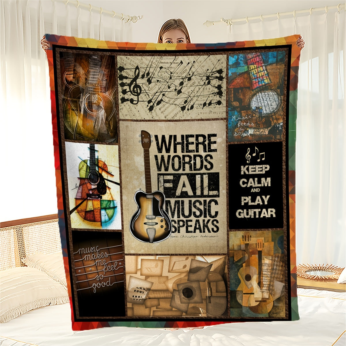 1pc Guitar Blanket, Flannel Blanket For Sofa Office Bed Couch Travelling