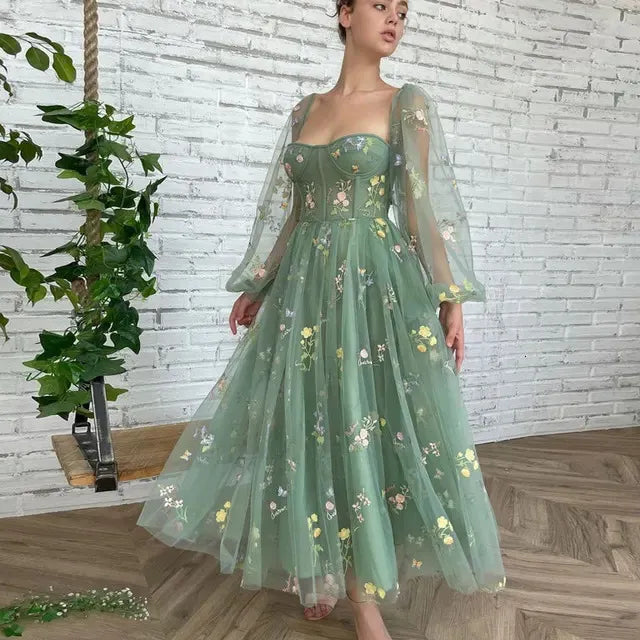 borboleta Applique Women Vintage Dress Mint Green Sleeveless Long Tulle Ball Gown Evening Party Prom Gown Year Banquet Gifts 240425