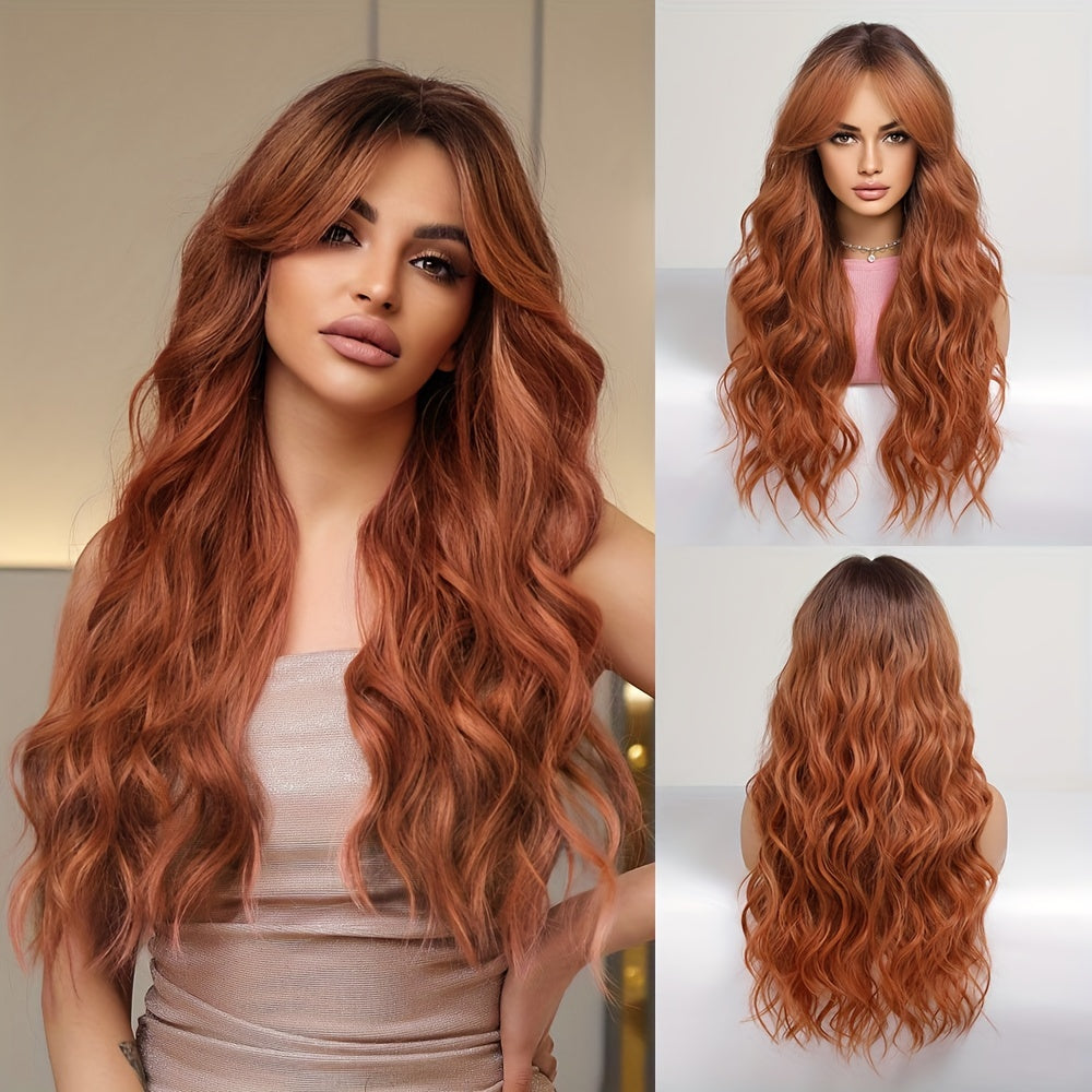 26 Inch Gradient Butterfly Wig - Fashionable Long Curly/Wavy Hair, Middle Part Synthetic Fiber Design - Layered & Realistic for Women