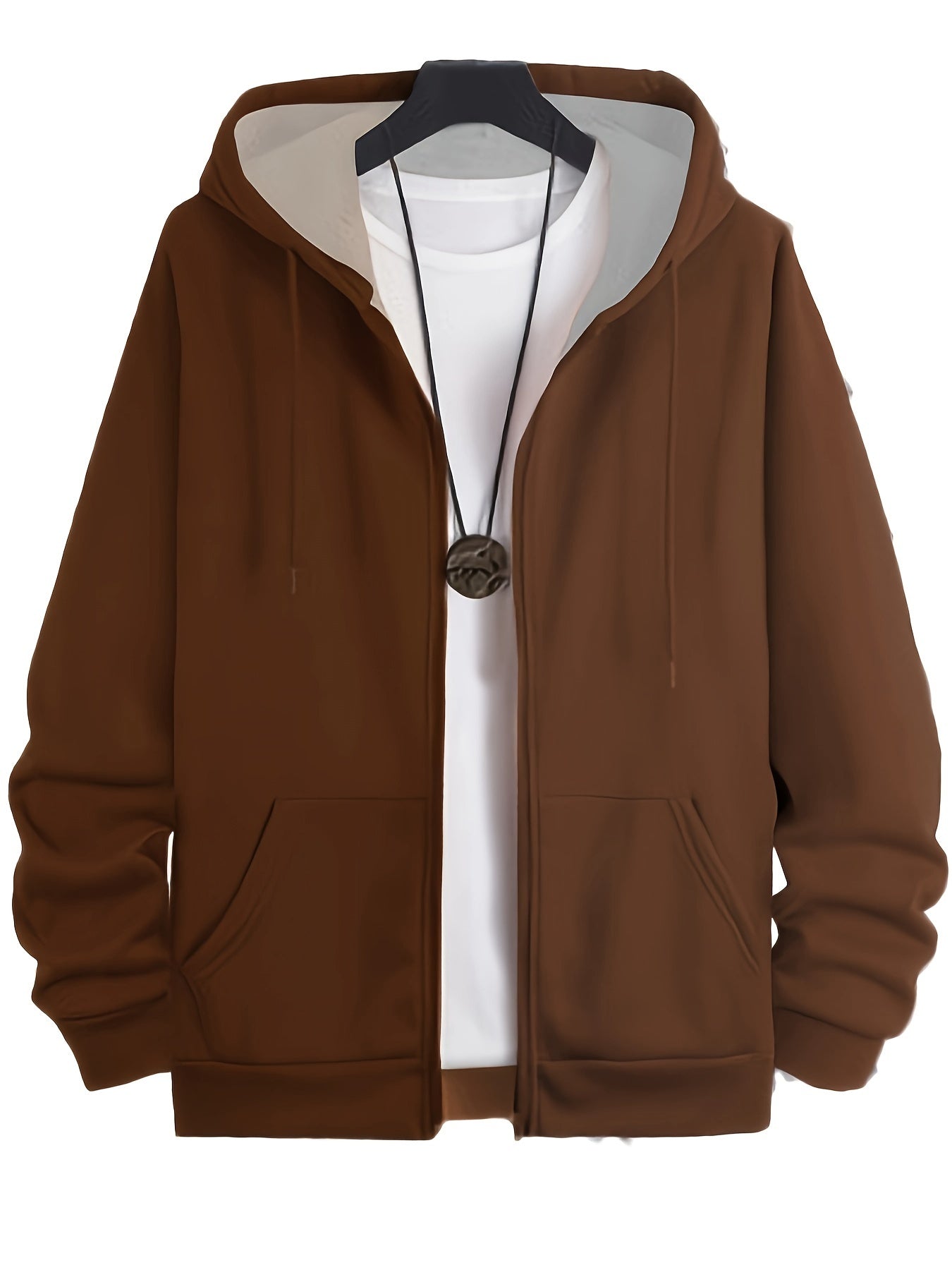 Men's Plus Size Fashion Hoodie with Letter Print - Casual Pullover with Zip Pockets, Polyester Blend, Machine Washable - Perfect for Fall & Winter, PLUS SIZE