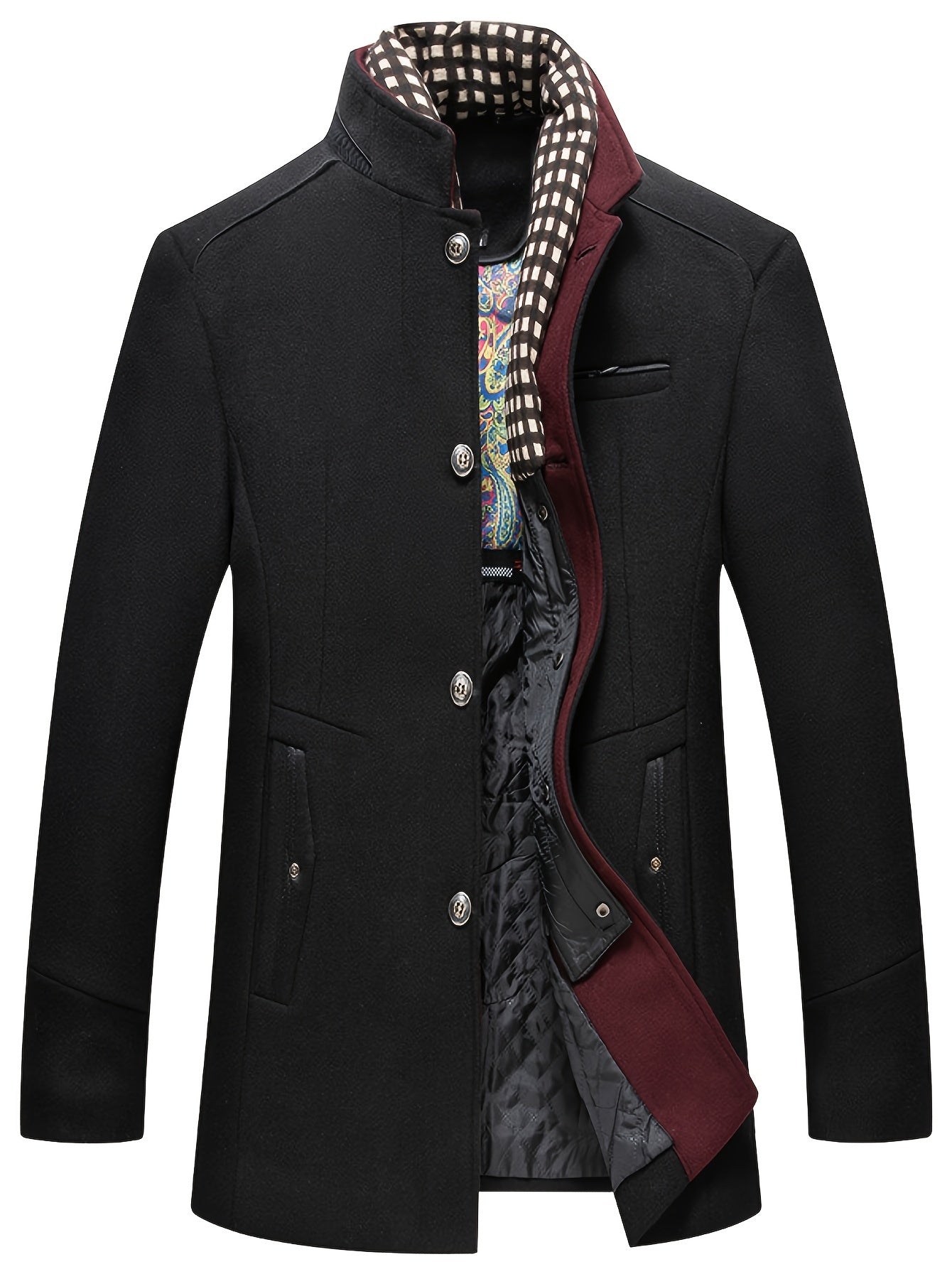 Men's Business Woolen Coat Fashion Scarf Non Ironing Woolen Coat Windproof Warm Coat