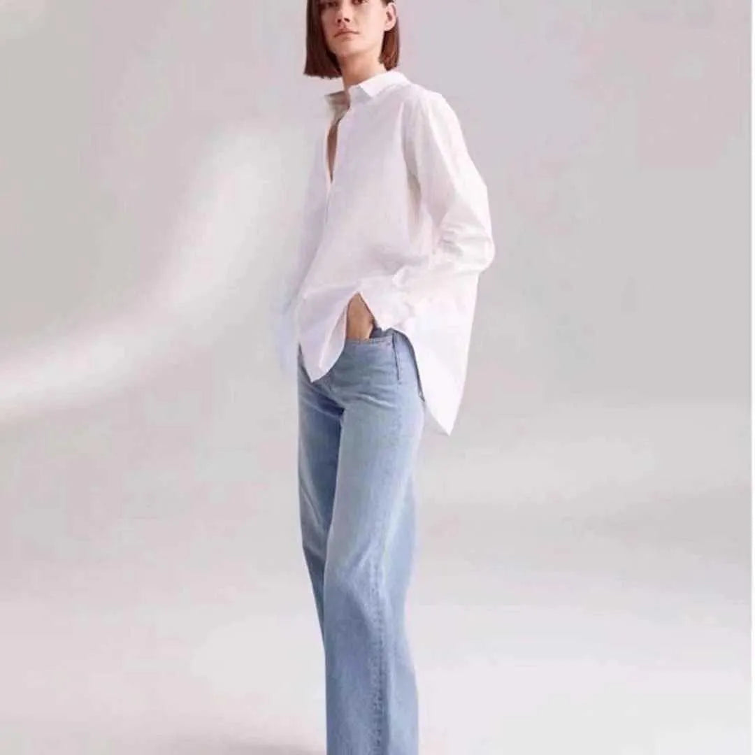 Toteme Embroidered Cotton Lapel Shirt Fall Classic Designer Simple Loose Long Sleeve White Womens Tops Free Shipping