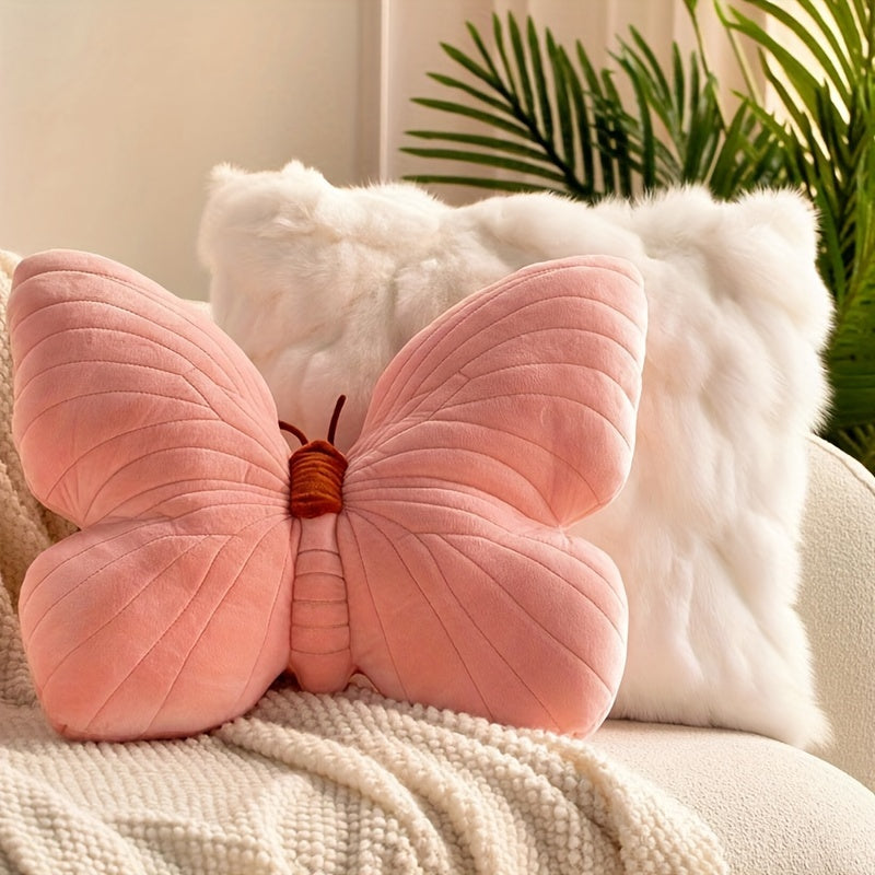 Pink Butterfly Plush Throw Pillow - Ultra-Soft, Hypoallergenic Polyester Cushion for Cozy Rest, Decorative Accent, and Vibrant Room Addition - Perfect for Living Room, Bedroom, or Office