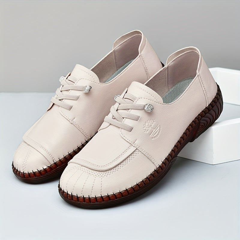 Women's Solid Color Flat Sneakers, Casual Lace Up Outdoor Shoes, Comfortable Low Top Shoes