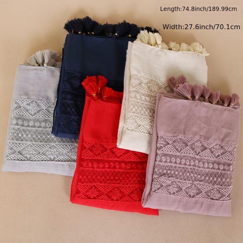 Delicate Embroidered Lace Tassel Scarf - Fashionable & Elegant for Casual Wear - Versatile Cold Weather Accessory, Perfect for Eid Celebrations