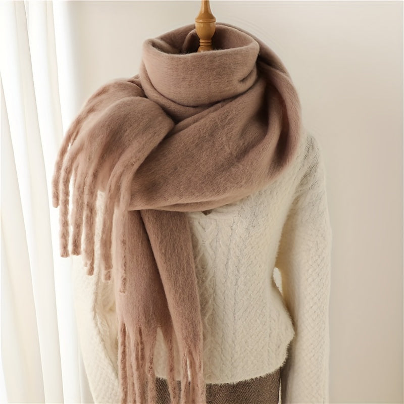 Fluffy Chunky Scarf - Luxurious Imitation Cashmere, Ultra-Soft and Cozy, Timeless Solid Color Design, Elegant and Sophisticated, Generously Long with Fashionable Tassel, Thickened for Extra Warmth, Cold-Weather Ready, Versatile and Easy to Style - Perfect