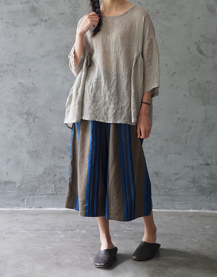 Special offer! retro silk and linen striped wide-leg pants, casual literary loose and versatile straight-leg pants K613