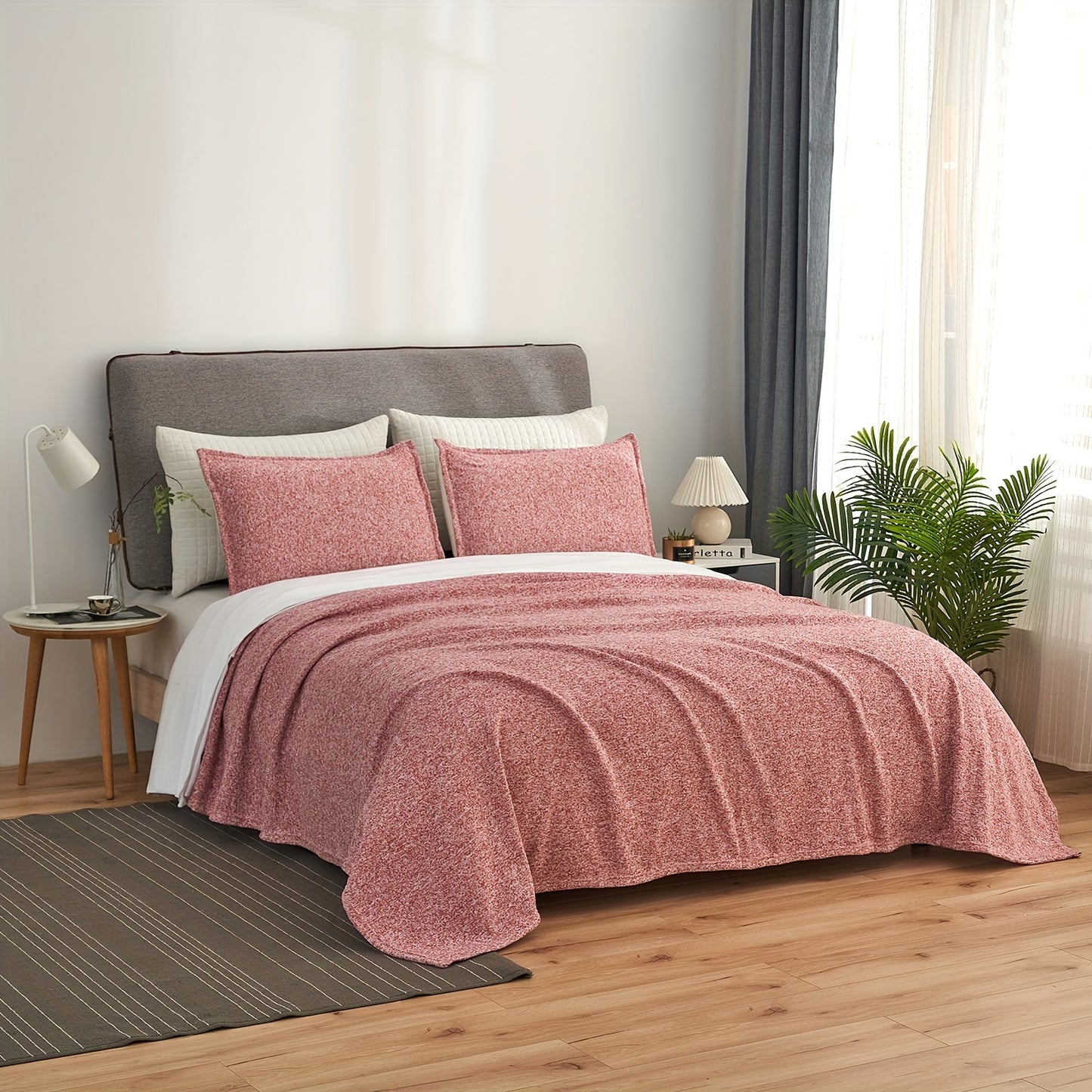 Sweatshirt Blanket Set TWIN (1blanket with 1 sham)/QUEEN (1blanket with 2 shams)/King (1blanket with 2 shams) 300GSM for Jersey Knit Thin Soft Breathable Blanket Set Brings a Stylish Appearance to Bedroom Living Room Couches for all year roud
