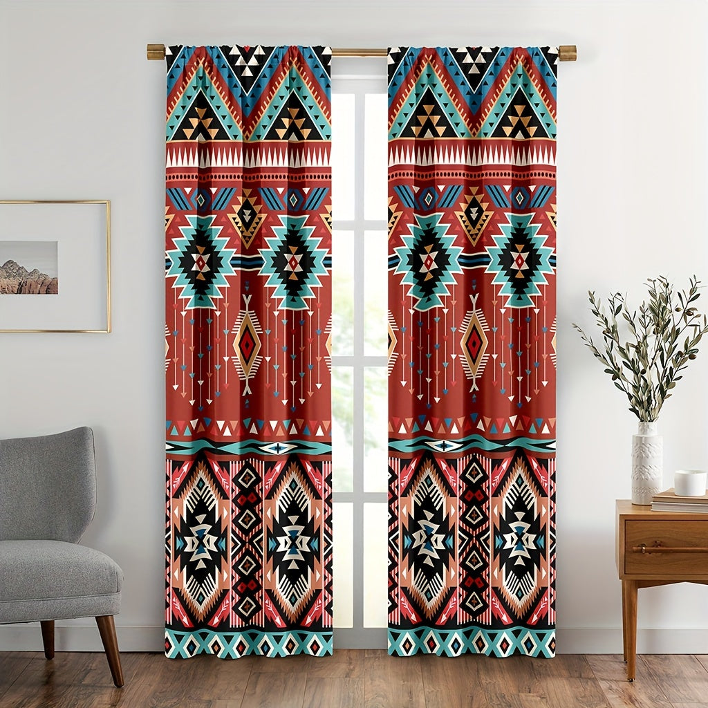 2-Panel Vintage Patterned Blackout Curtains - Boho Chic Rod Pocket Design for Bedroom, Office, Kitchen, Living Room, Study - Home Decor Essentials with Light Blocking Function