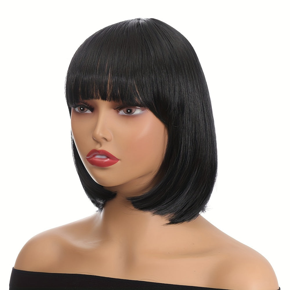 10 Inch Vibrant Short Bob Wigs with Bangs - Heat Resistant, Straight, Ombre, Synthetic Hair Replacement Wigs for Women - Perfect for Daily Wear, Party, Halloween, and Cosplay