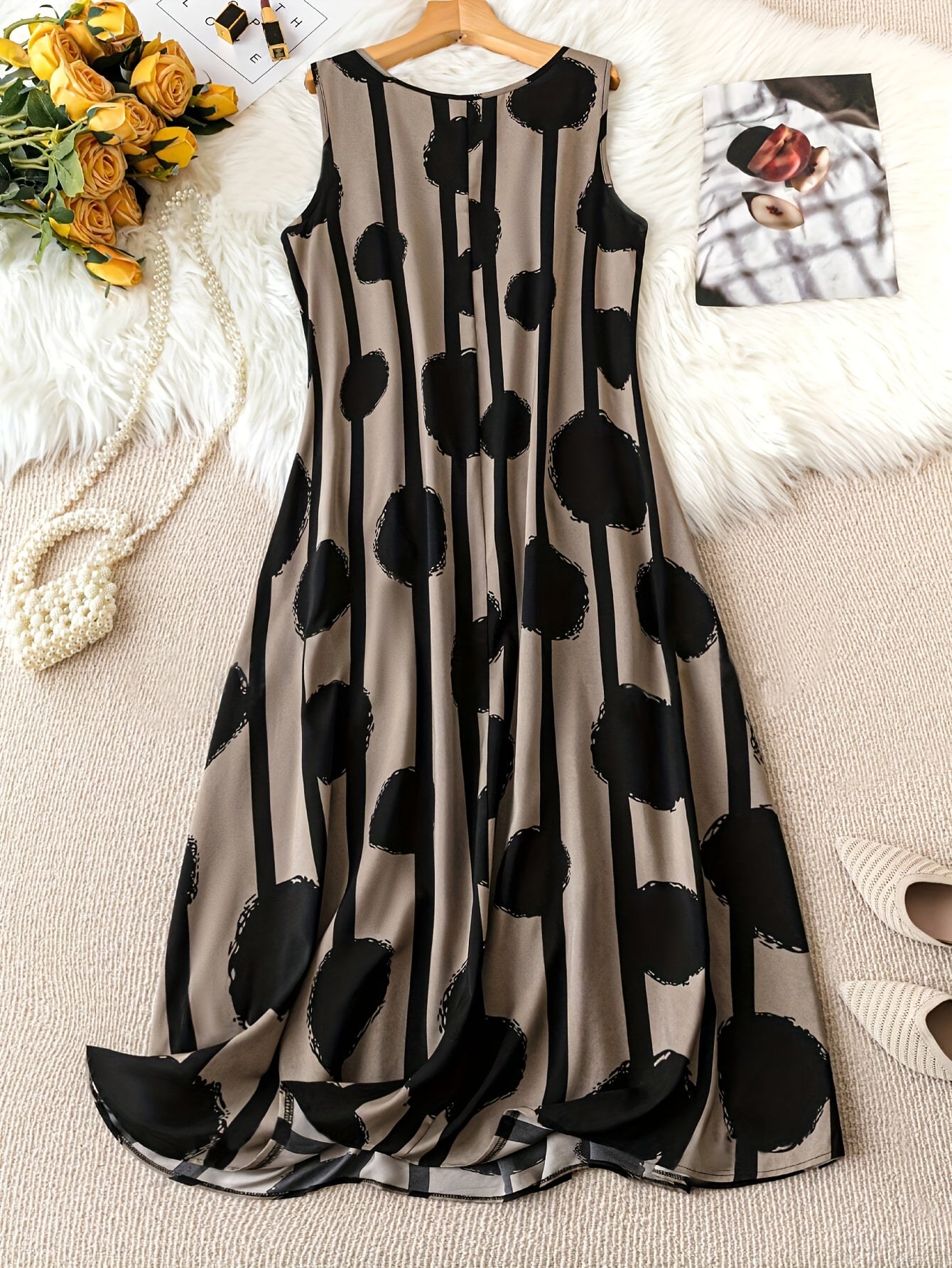 Plus Size Polka Dot Print Tank Dress, Elegant Sleeveless Dress For Spring & Summer, Women's Plus Size Clothing