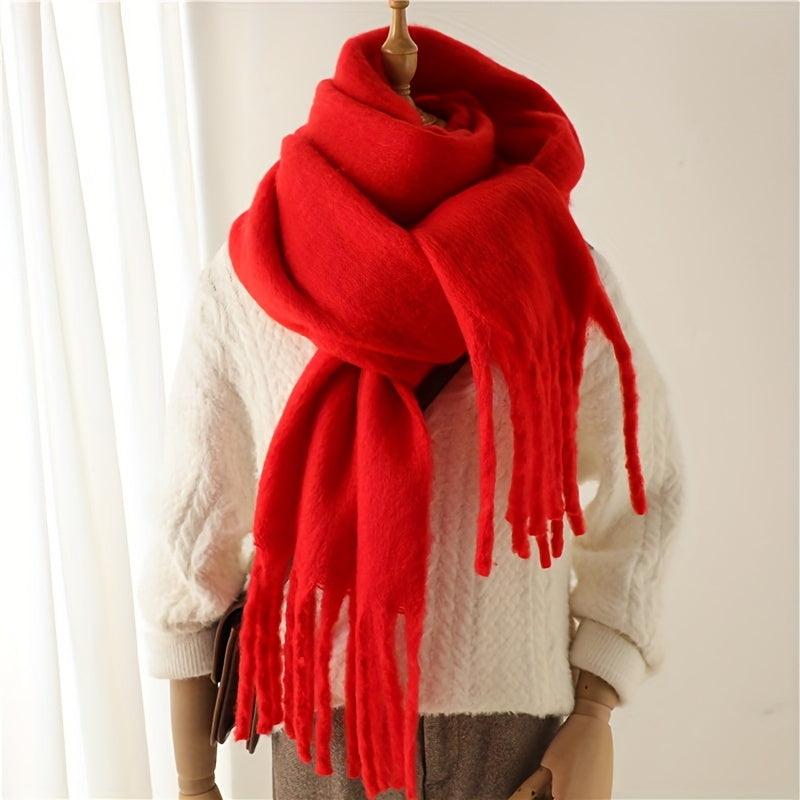 Fluffy Chunky Scarf - Luxurious Imitation Cashmere, Ultra-Soft and Cozy, Timeless Solid Color Design, Elegant and Sophisticated, Generously Long with Fashionable Tassel, Thickened for Extra Warmth, Cold-Weather Ready, Versatile and Easy to Style - Perfect