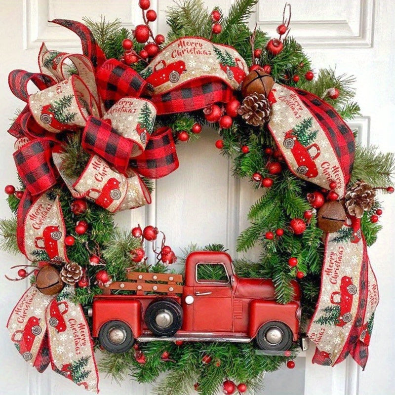Christmas Tree Topper, Large Christmas Bows Wreath Decoration, Buffalo Plaid Xmas Tree Topper Ornament, Red Xmas Decorative Bow Garland for Indoor Outdoor, Front Door, Merry Party Supplies