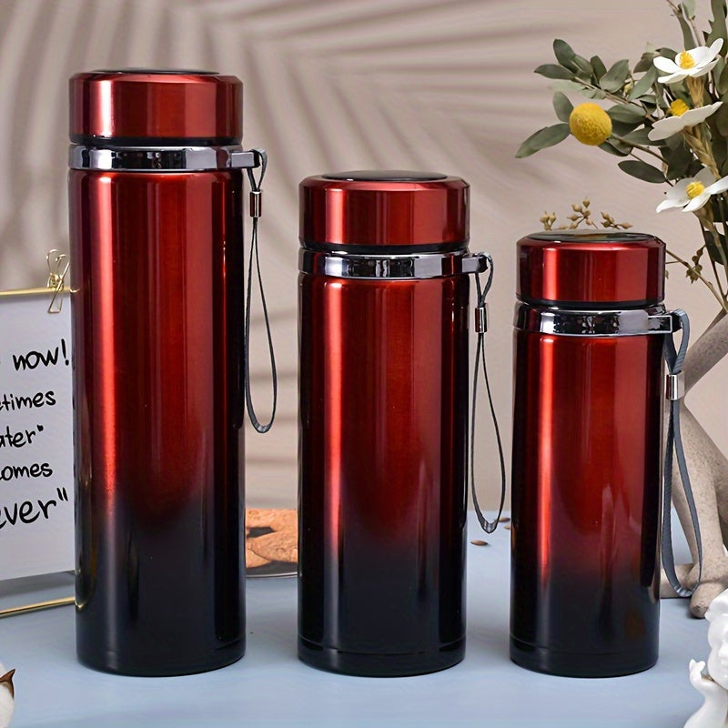 1pc Vibrant Gradient Color Insulated Travel Mug - Outdoor Recreation Camping & Hiking Essential - Temperature Display, Long-Lasting Thermal Cup with Carry Strap, Gift-Ready, Perfect for Hot and Cold Beverages, Home, Office, and Outdoor Adventures
