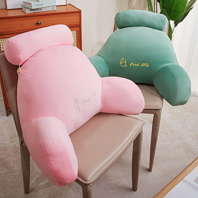 Contemporary Style Bedside Soft Pack Backrest Pillow - Adult Size, Machine Washable, Short Fleece, Non-Woven Fabric, Embroidery, No Battery Required, Suitable for All Seasons, Multi-Purpose Use, Zipper Closure, Filled with Polyester Fiber, Cover Material: