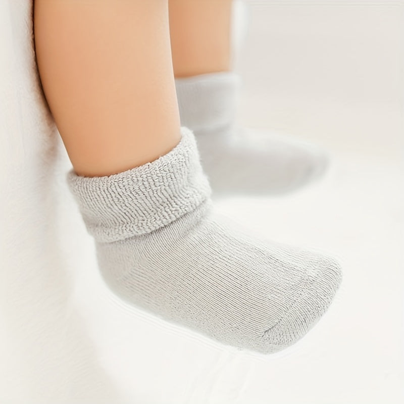 6pairs Boys Girls Kids Thickened Warm Socks, Anti-skid Socks, Casual Plain Color Socks, Toddlers Children's Trendy Socks