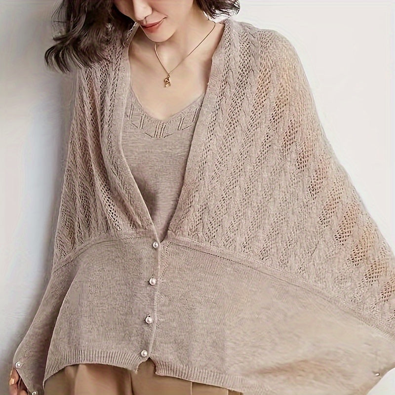 Luxurious Knitted Shawl Wrap - Soft, Twisted Flower Design with Faux Pearls, Versatile Autumn and Winter Accessory for Office, Casual Daily Wear, and Outdoor Activities - Perfect Gift for Women and Ladies