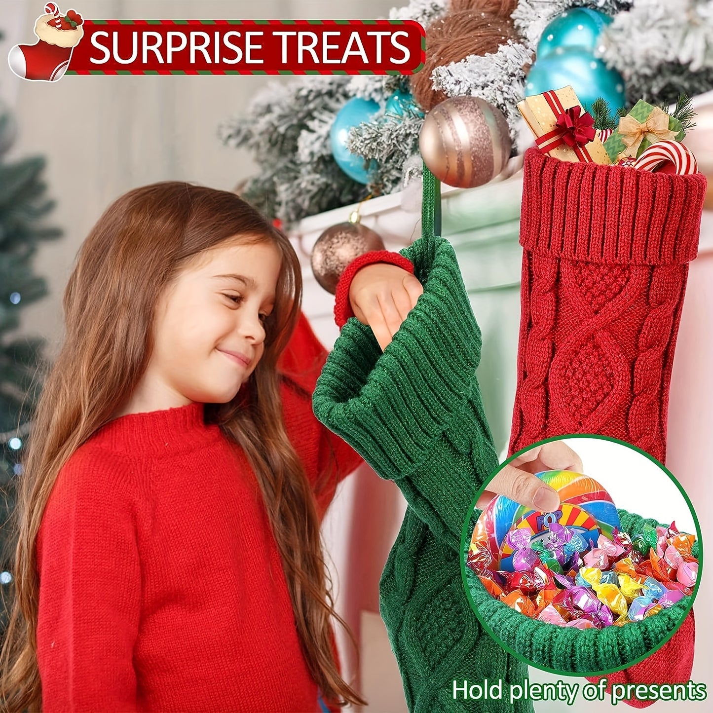 4pcs Extra-Large Soft Knitted Christmas Stockings - Vibrant Decorations in Ivory, Burgundy, Gray, and Green - Perfect for Fireplaces, Christmas Trees, Families, Holiday Parties, and Decorations