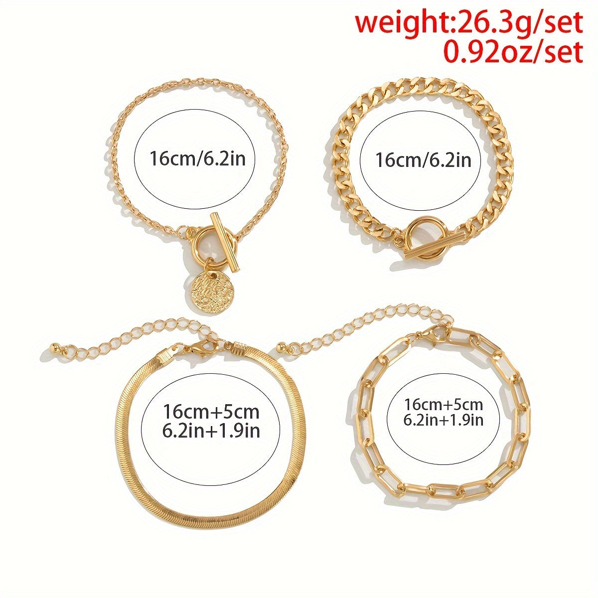 4pcs/set Golden Alloy Punk Chic Hollow Chain Bracelet - Fashionable Unique Accessory for Daily Wear, Party and Gift Idea - Stylish, Durable, Versatile, and Affordable Ladies' Jewelry