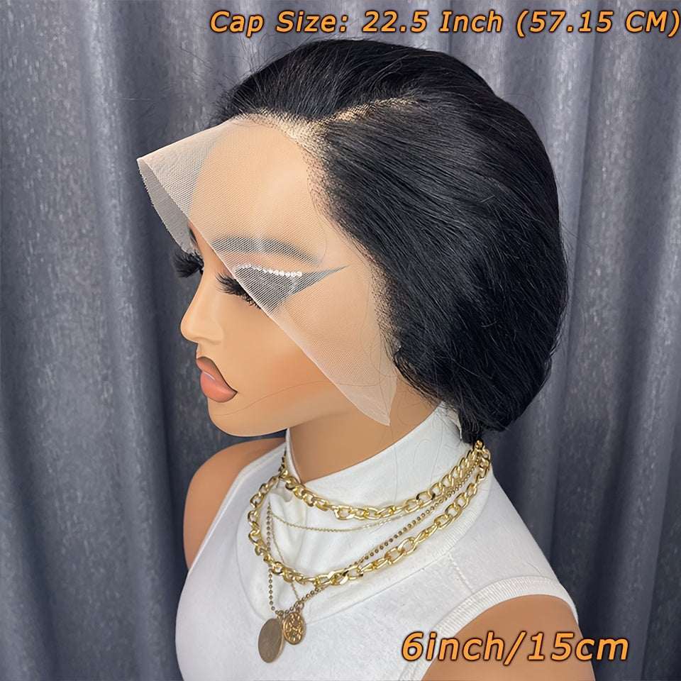 Brazilian Remy Human Hair Wigs 13x4 Lace Front Short Straight Wig Pixie Cut Bob Wig Straight Bob Human Hair Wigs For Women 180% Density 6 Inch 13x4 Lace Closure Wigs Human Hair