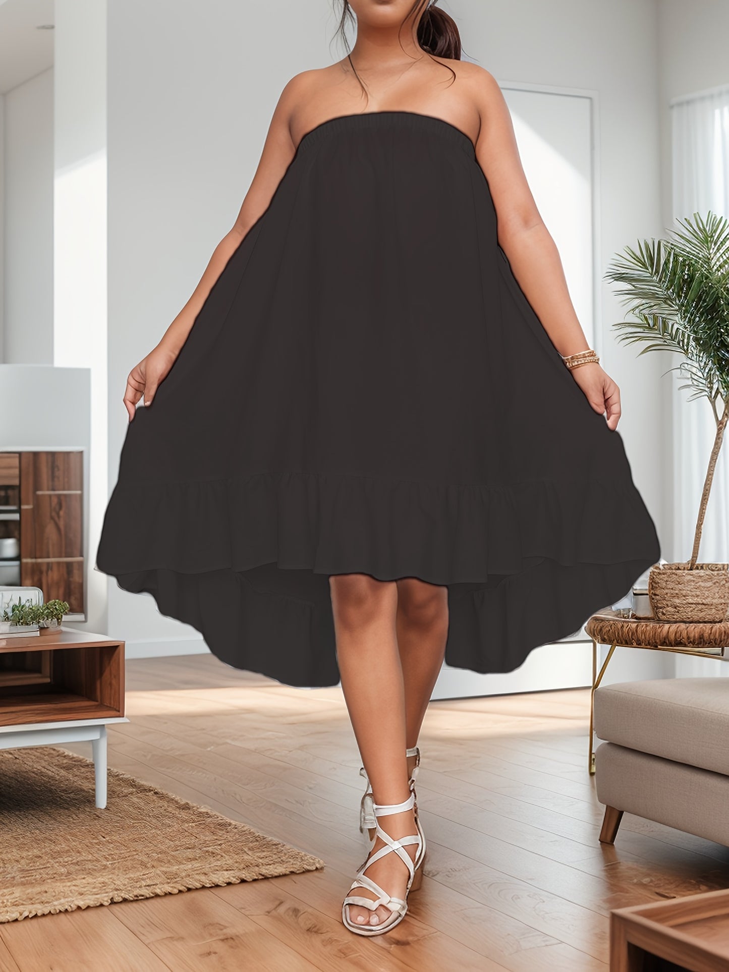 Plus Size Ruffle Hem Tube Dress - Flowy, Sleeveless, Casual, Comfortable, and Breathable - Perfect for Spring, Summer, and Outdoor Activities, Womens Plus Size Clothing