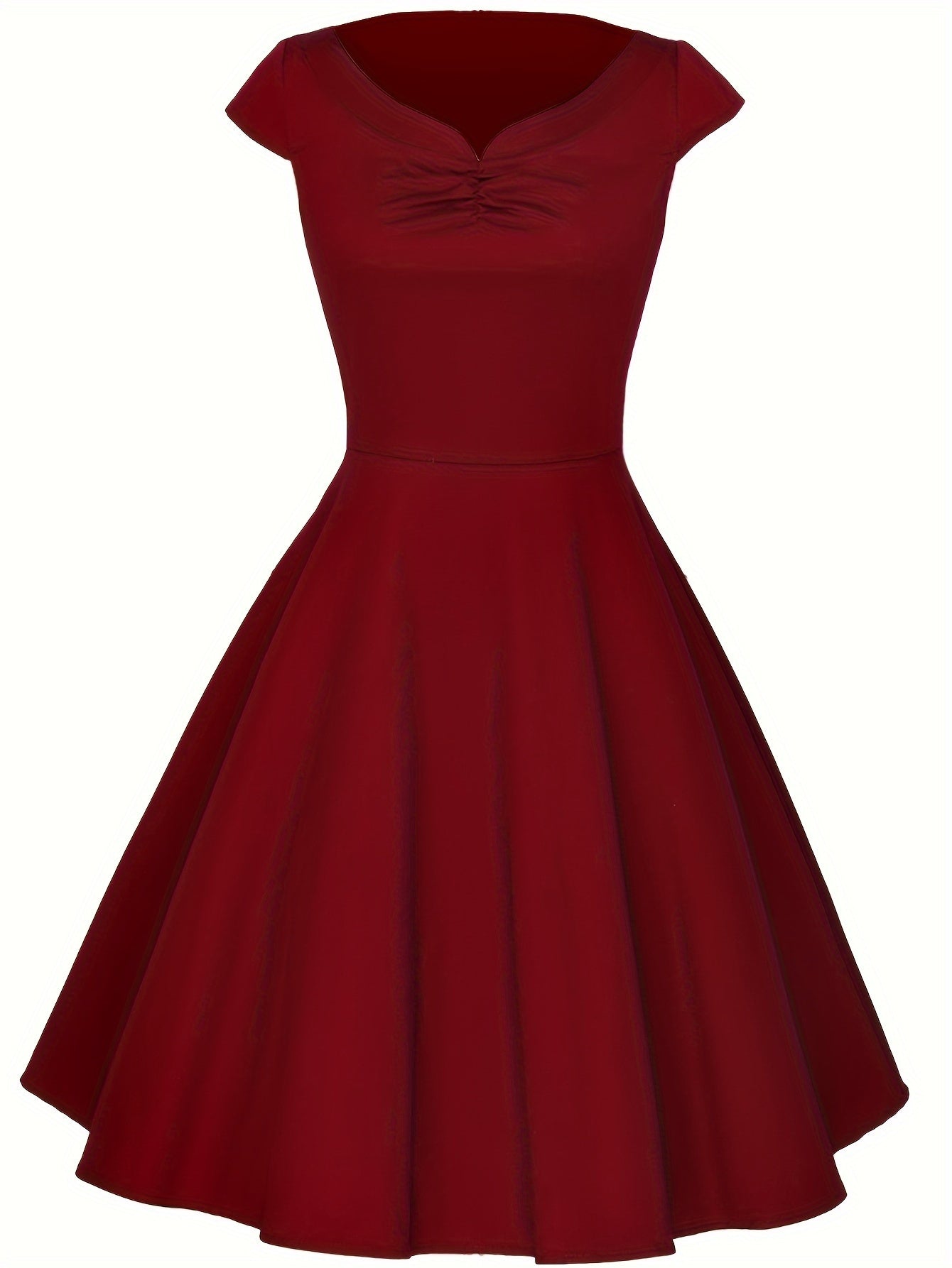 Vintage Short Sleeve Ruched Bridesmaid Dress - Fitted, Cotton, Micro Elasticity, Notched Collar, Solid Color - Hand Washable, Perfect for Wedding Party