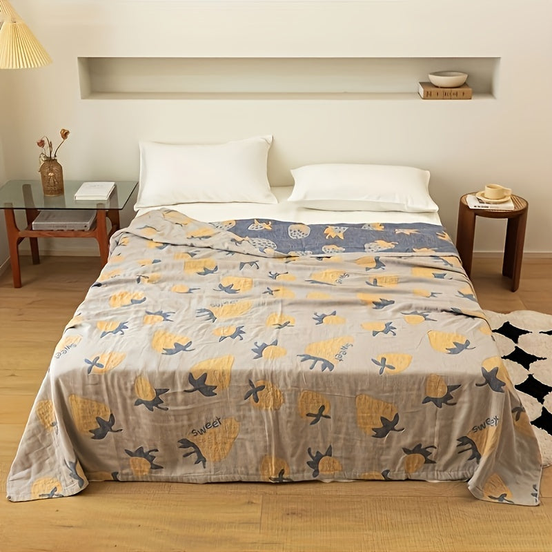 1pc Adorable Strawberry Pattern Soft Cotton Multi-Functional Blanket for Bed, Sofa, Couch, Car, Office, and Camping - Machine Washable, Reusable, and Lightweight - Perfect for All Seasons and Occasions