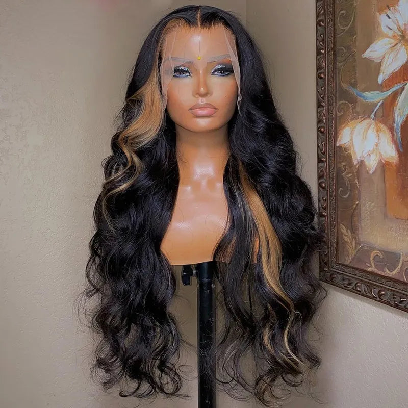Peruvian Hair Wine Red Blonde Highlight Colored Body Wave Lace Front Wigs HD 13x4 Lace Frontal Wig PrePlucked Synthetic Closure Preplucked