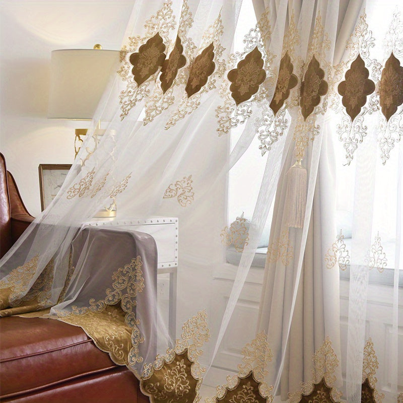 1pc Exquisite Boho Embroidered Gauze Curtain - Sun Blocking, Breathable, and Stylish Decor for Living Room and Bedroom with Natural Light Filtering and Air Circulation