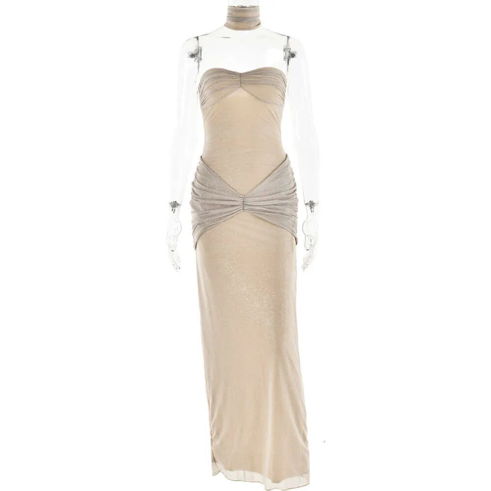 Hot Selling New Sexy and Fashionable High-end Slim Fit Strapless Backless Patchwork Fishtail Dress Long Skirt F42859
