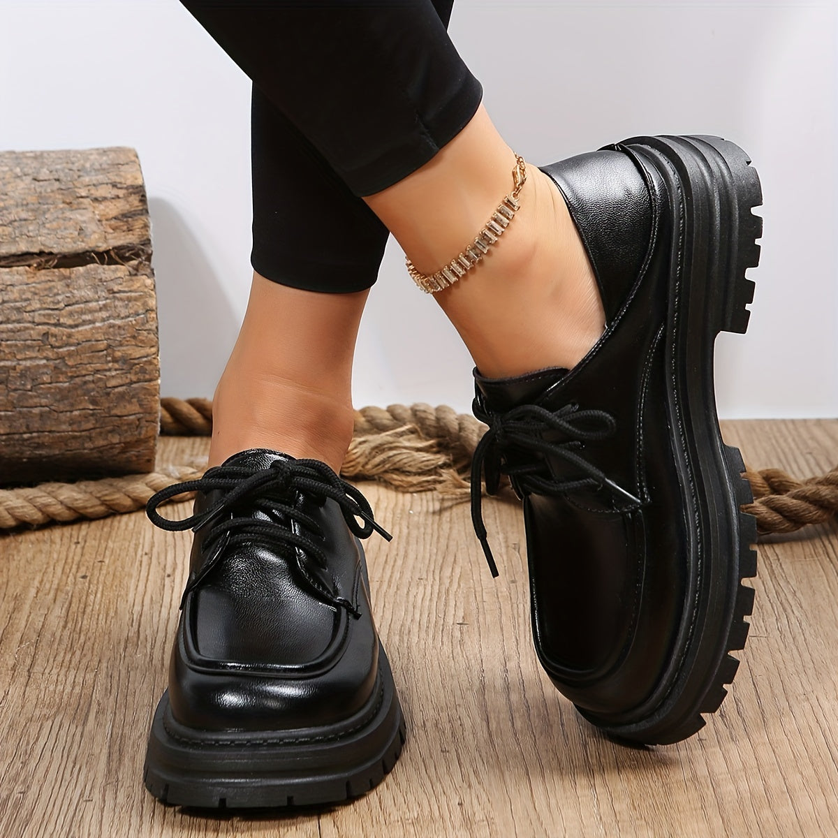 Womens Oxford Charm - Solid Hue Lace-Up Platform Loafers - Ultra-Comfortable Soft Sole, Minimalist Low-top, Durable & Stylish Preppy Shoes