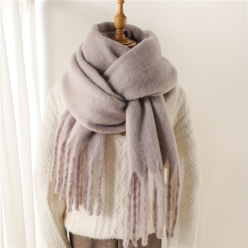 Fluffy Chunky Scarf - Luxurious Imitation Cashmere, Ultra-Soft and Cozy, Timeless Solid Color Design, Elegant and Sophisticated, Generously Long with Fashionable Tassel, Thickened for Extra Warmth, Cold-Weather Ready, Versatile and Easy to Style - Perfect