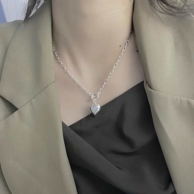 925 Sterling Silver Heart Shaped Pendant Necklace, Simple Collarbone Chain Elegant Women's Jewelry With Gift Box