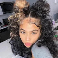 Peruvian Hair Wine Red Blonde Highlight Colored Body Wave Lace Front Wigs HD 13x4 Lace Frontal Wig PrePlucked Synthetic Closure Preplucked