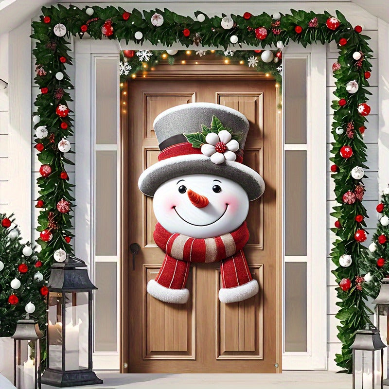 1pc, Festive Snowman Door Hanging, 35.4x70.9 Inches, Polyester, Modern Christmas Porch Decor, Battery-Free, for Home & Party Decoration, Holiday Gifts