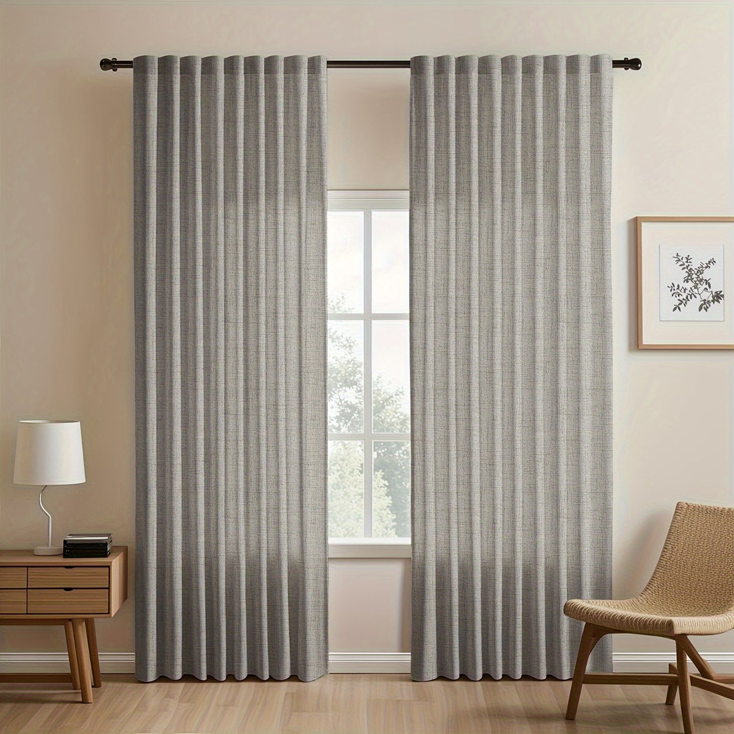 2pcs Contemporary Linen-Look Curtains - European Style, Light Filtering, UV Protection, Polyester Material, Solid Color, Machine Washable, for Living Room/Bedroom/Kitchen/Study, No Lining, Rod Pocket Hanging Type, Suitable for All Seasons