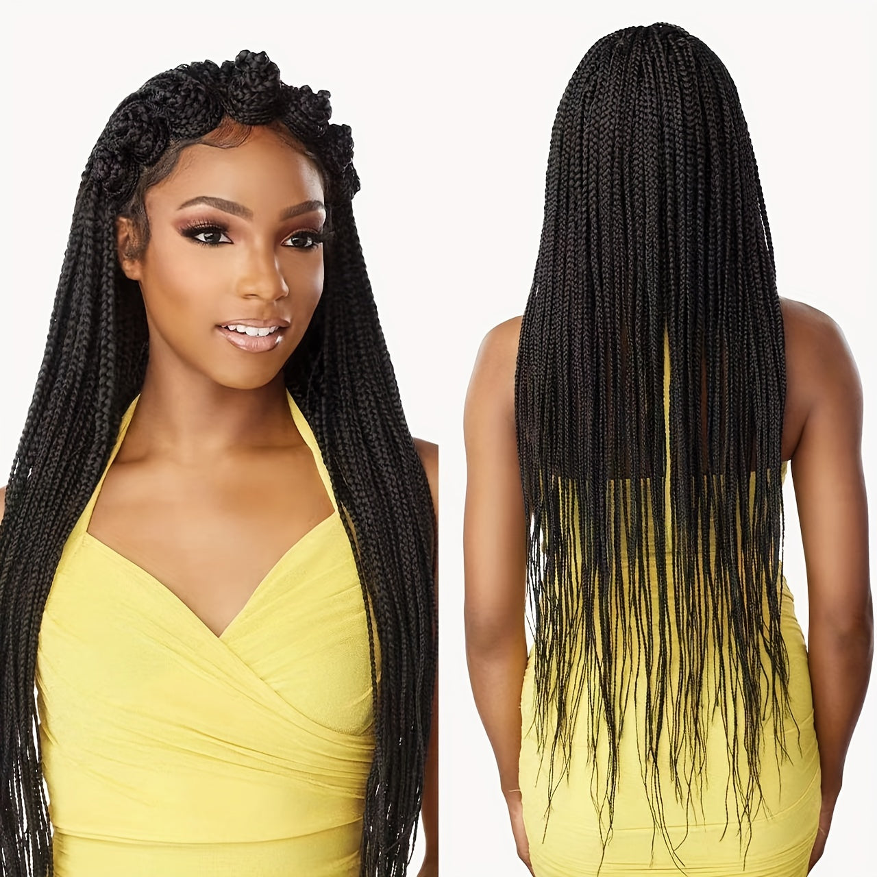 36 Inch Full Lace Knotless Box Braided Wigs - Elegant, 250% Density, Synthetic Long Braided Wig with Transparent Lace - Suitable for All Women